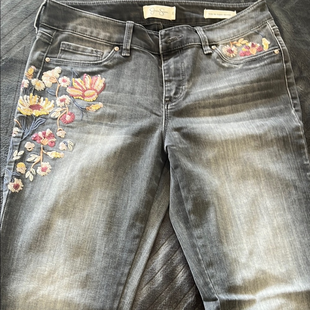 Embroidered Gray Jeans